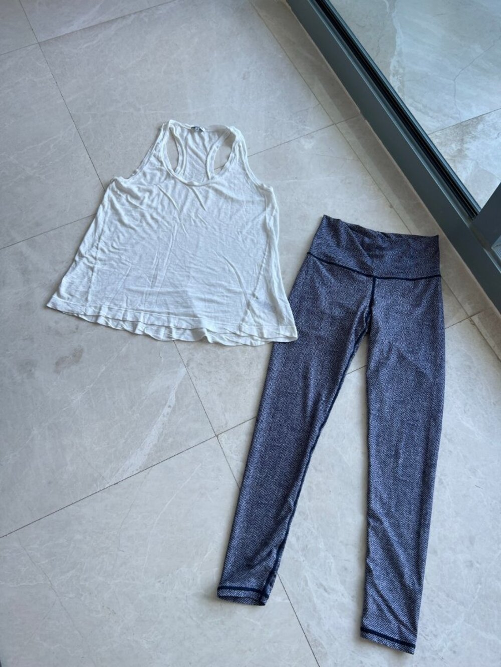 Sol Mane Navy Herringbone High Waist Leggings Ankle S